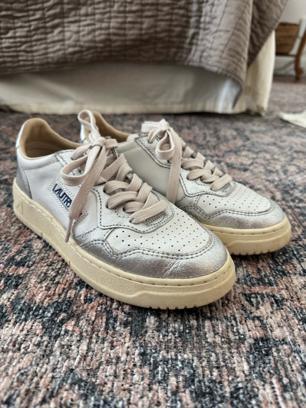 Autry medalist silver and white sneakers